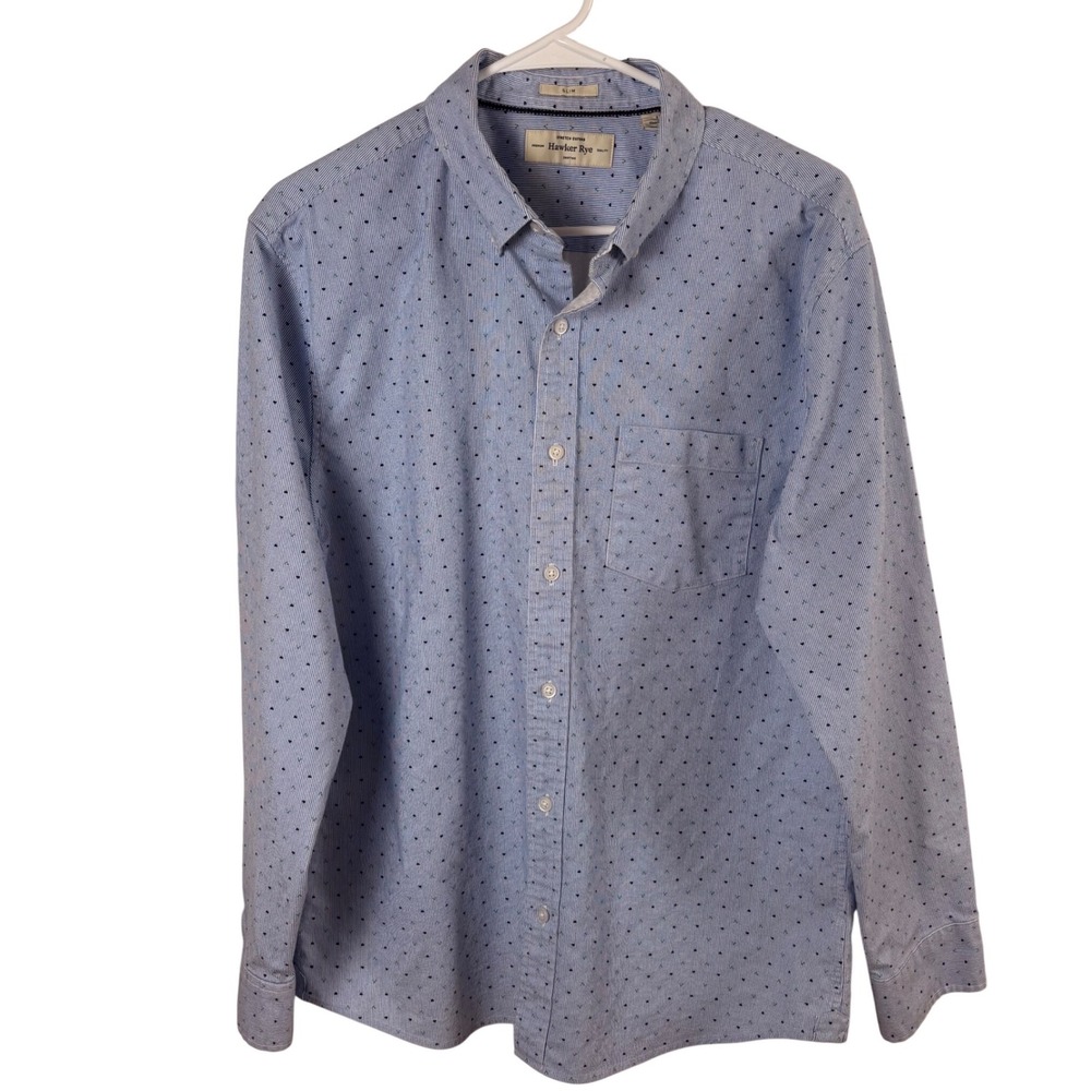 Hawker Rye Button-Up Shirt Size L Short Blue Slim Stretch Oxford Long-Sleeve